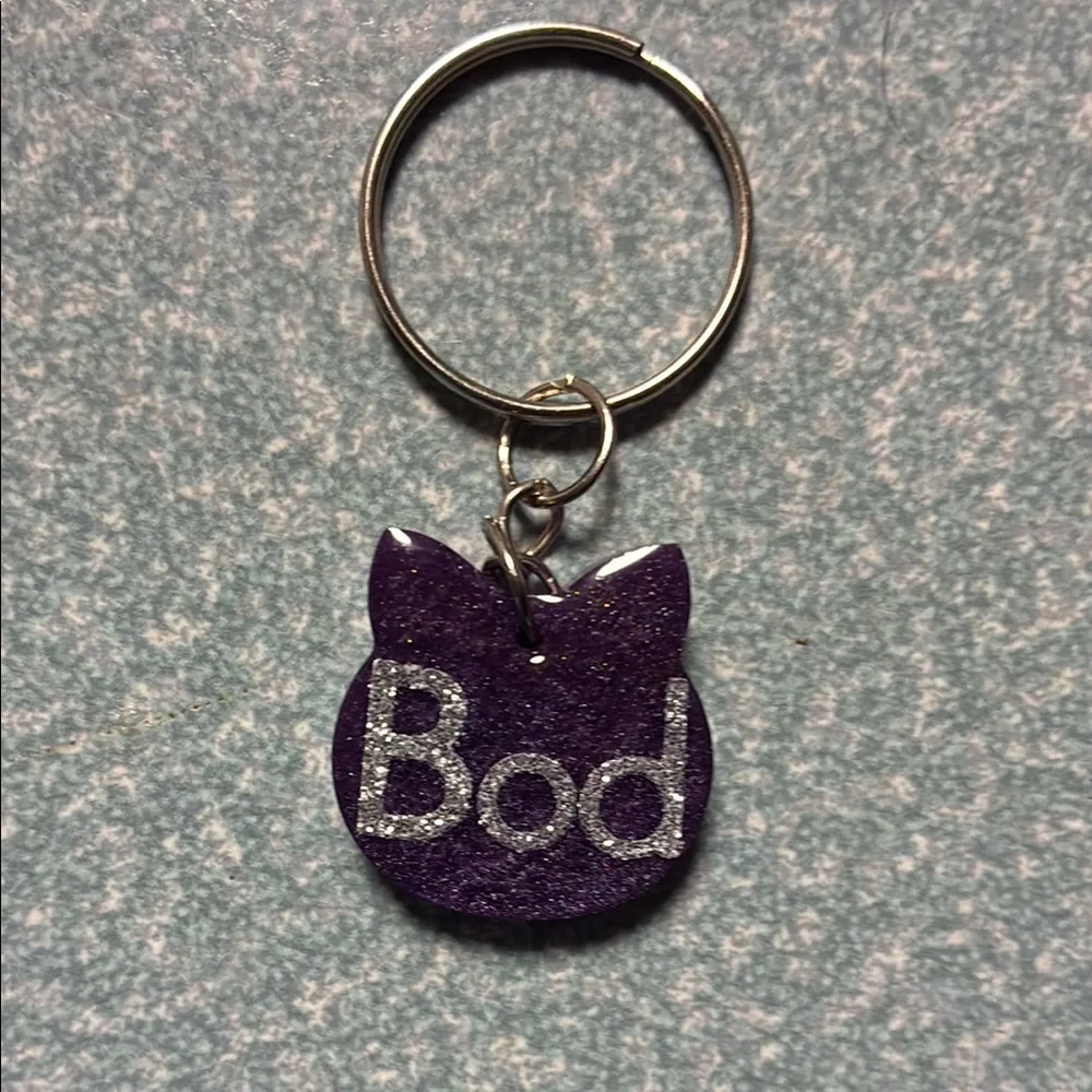 Purple Cat-Shaped Keyring 🆔 Tag